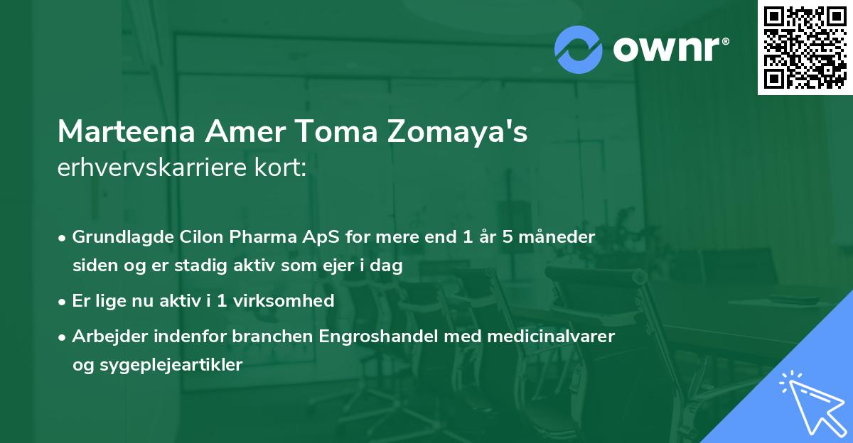 Marteena Amer Toma Zomaya's erhvervskarriere kort