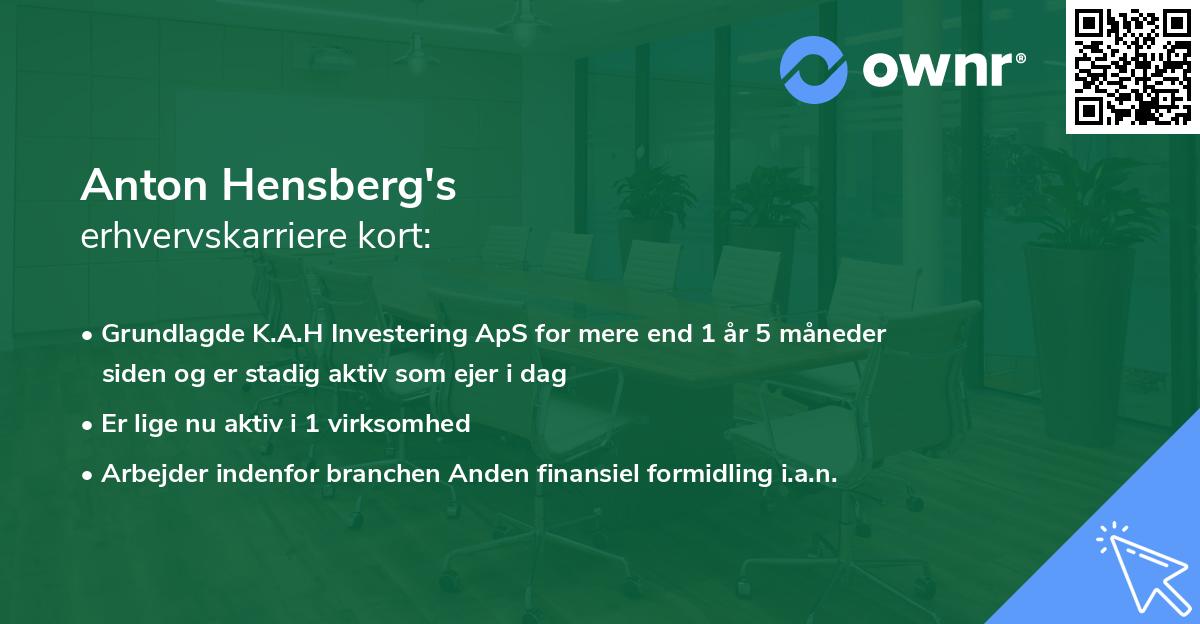 Anton Hensberg's erhvervskarriere kort
