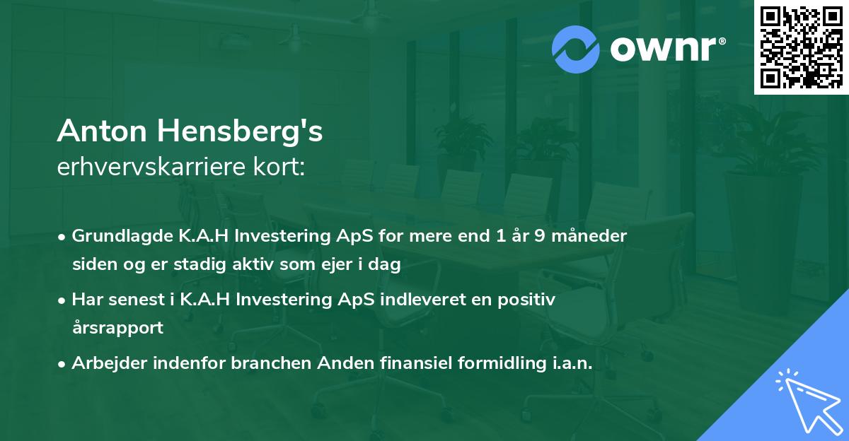 Anton Hensberg's erhvervskarriere kort