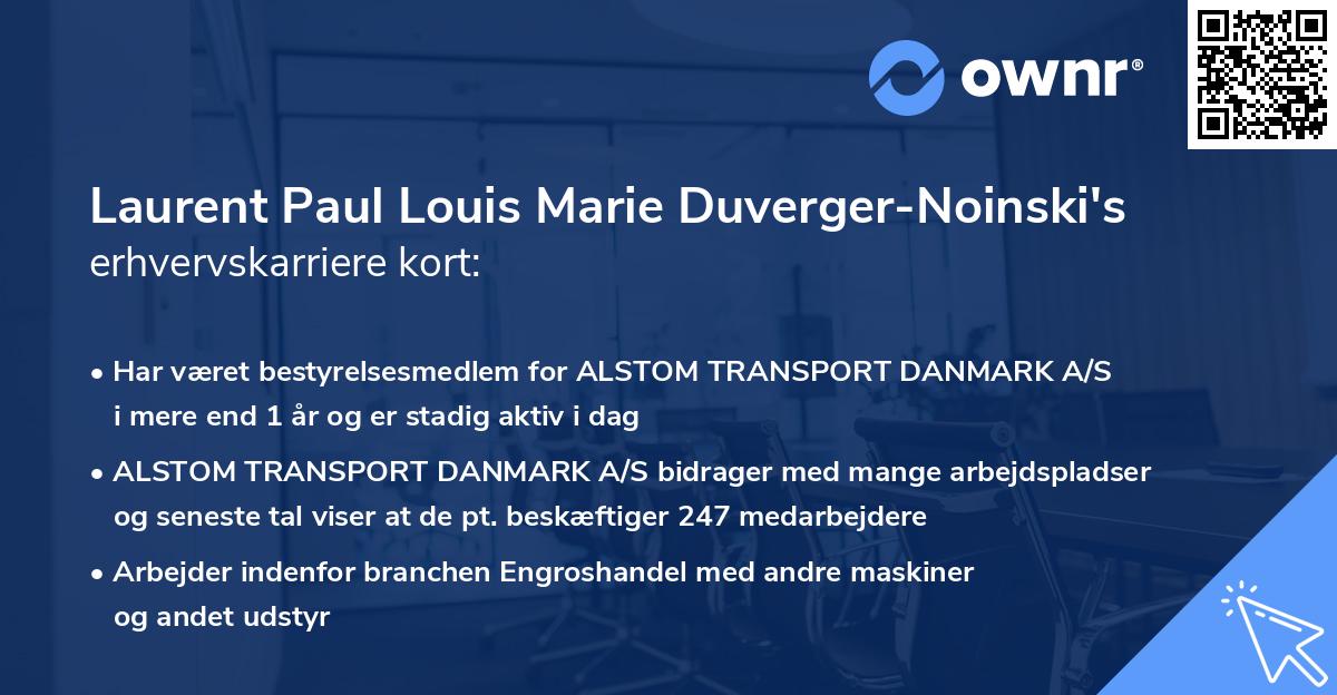 Laurent Paul Louis Marie Duverger-Noinski's erhvervskarriere kort