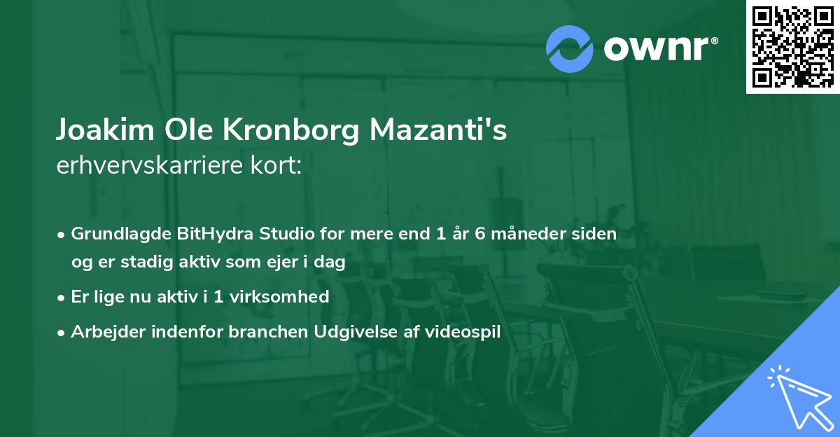 Joakim Ole Kronborg Mazanti's erhvervskarriere kort