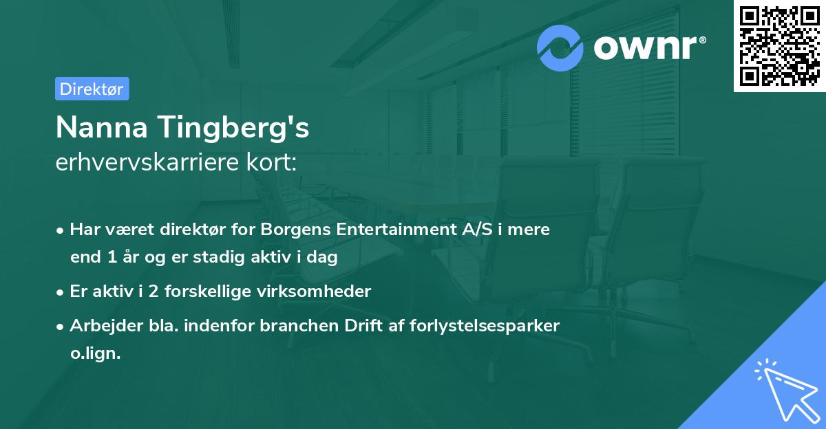 Nanna Tingberg's erhvervskarriere kort