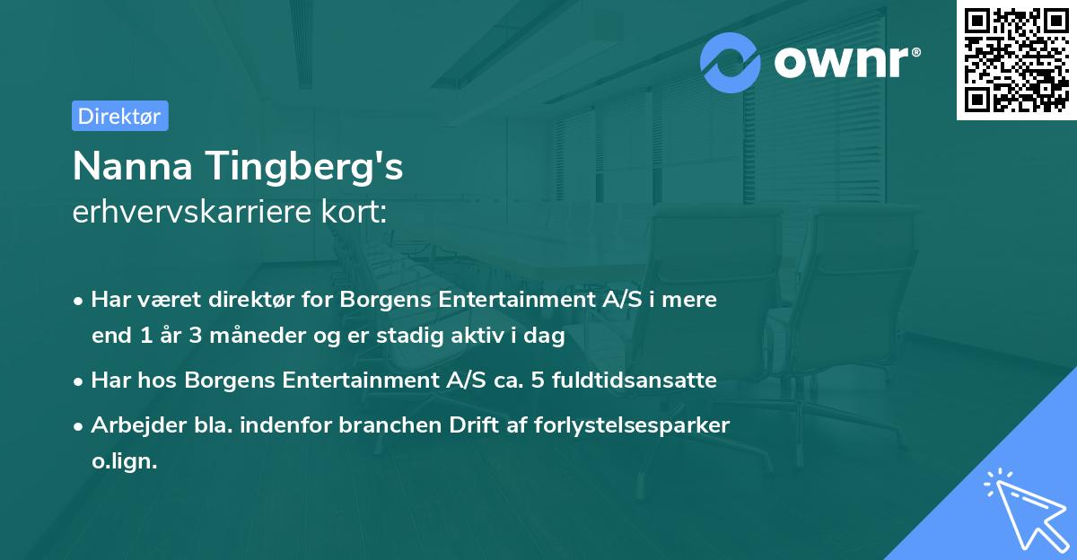 Nanna Tingberg's erhvervskarriere kort