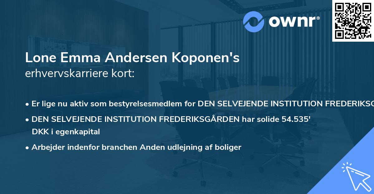 Lone Emma Andersen Koponen's erhvervskarriere kort