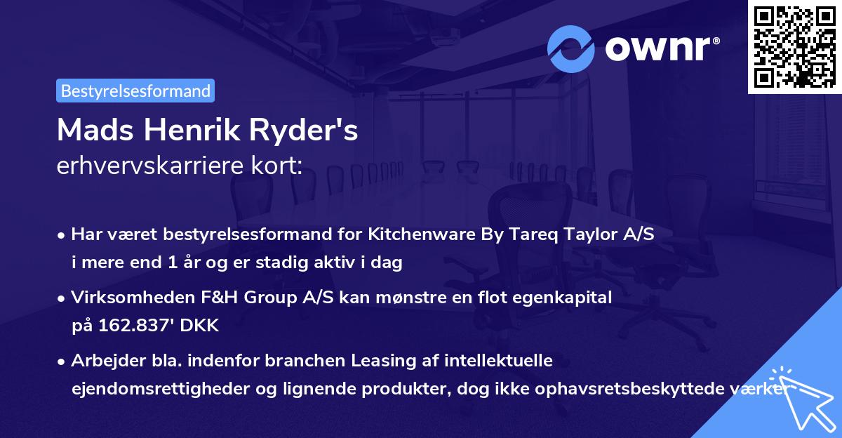 Mads Henrik Ryder's erhvervskarriere kort