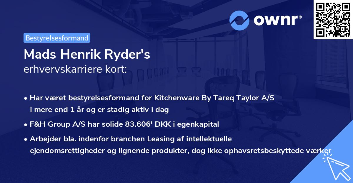 Mads Henrik Ryder's erhvervskarriere kort