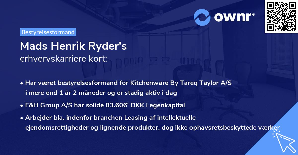 Mads Henrik Ryder's erhvervskarriere kort
