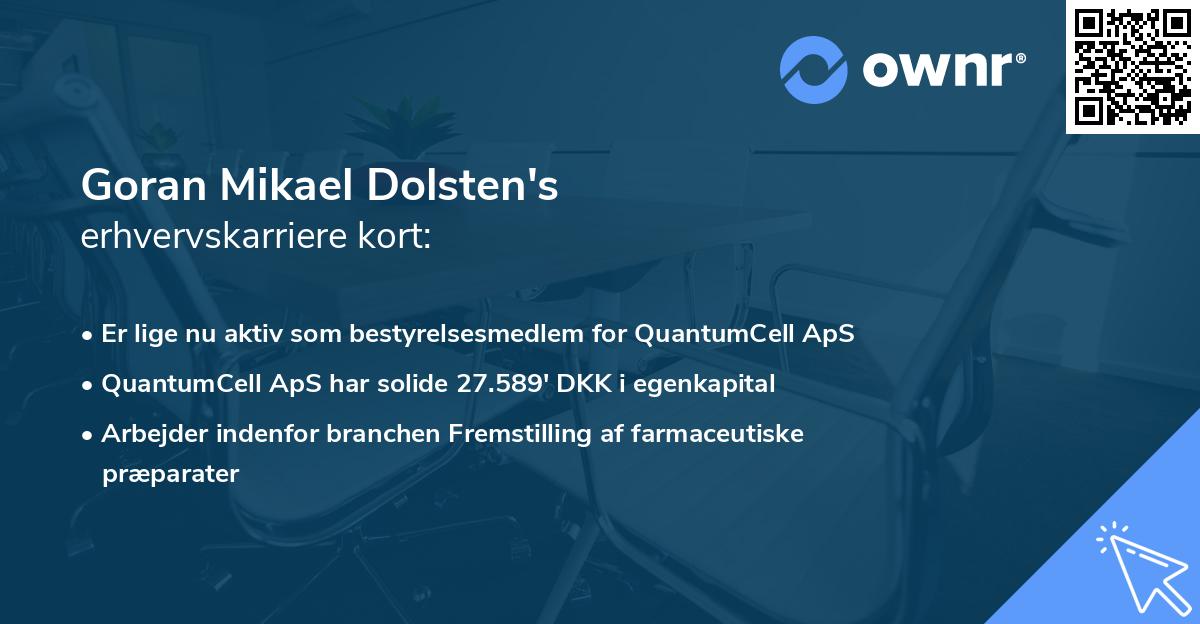Goran Mikael Dolsten's erhvervskarriere kort