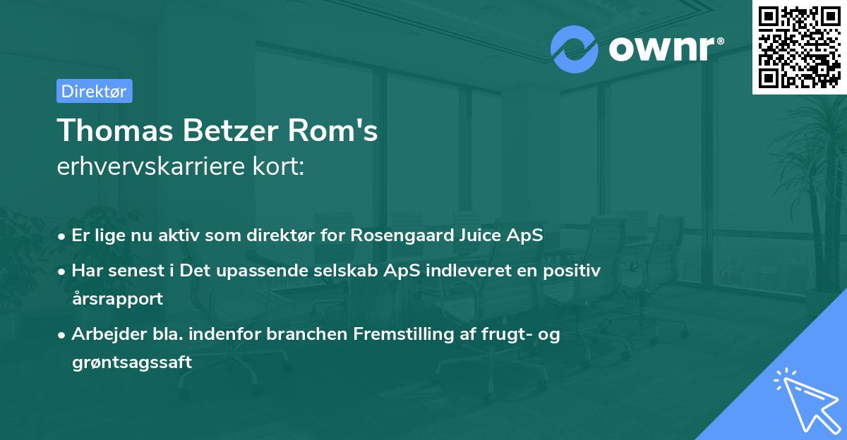 Thomas Betzer Rom's erhvervskarriere kort