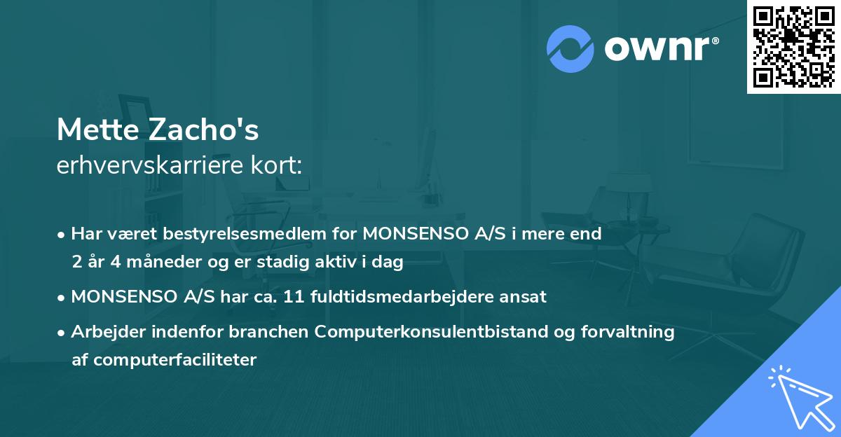 Mette Zacho's erhvervskarriere kort