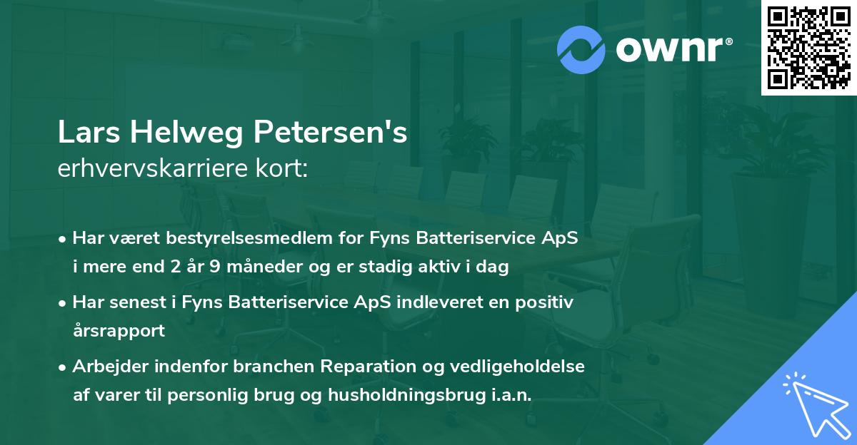 Lars Helweg Petersen's erhvervskarriere kort