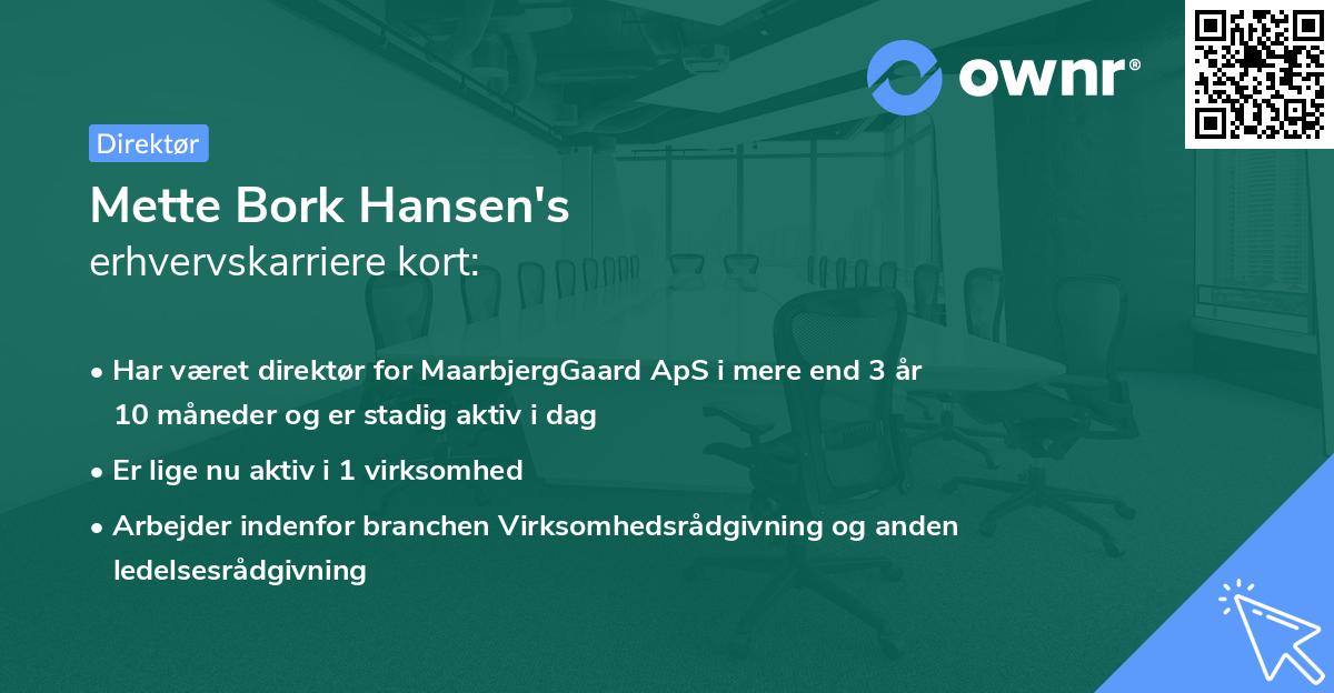 Mette Bork Hansen's erhvervskarriere kort