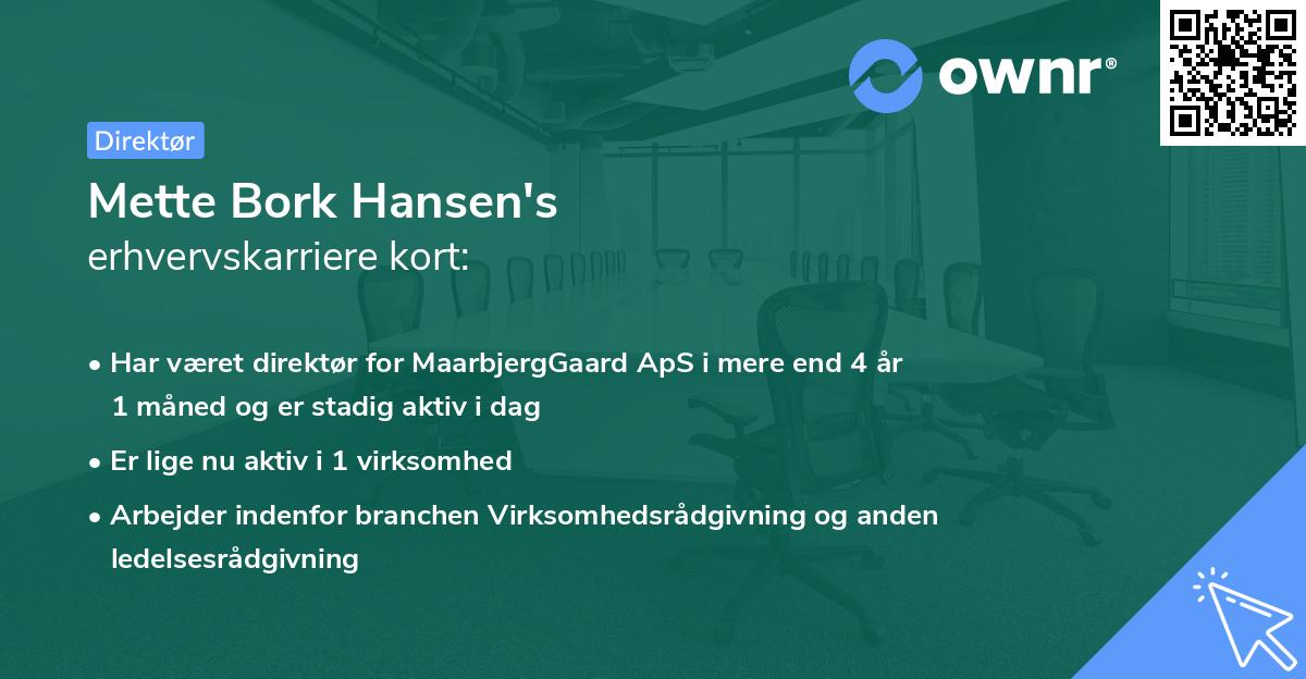Mette Bork Hansen's erhvervskarriere kort