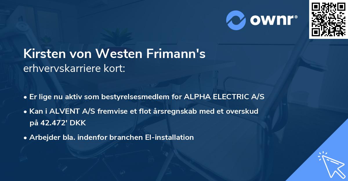 Kirsten von Westen Frimann's erhvervskarriere kort
