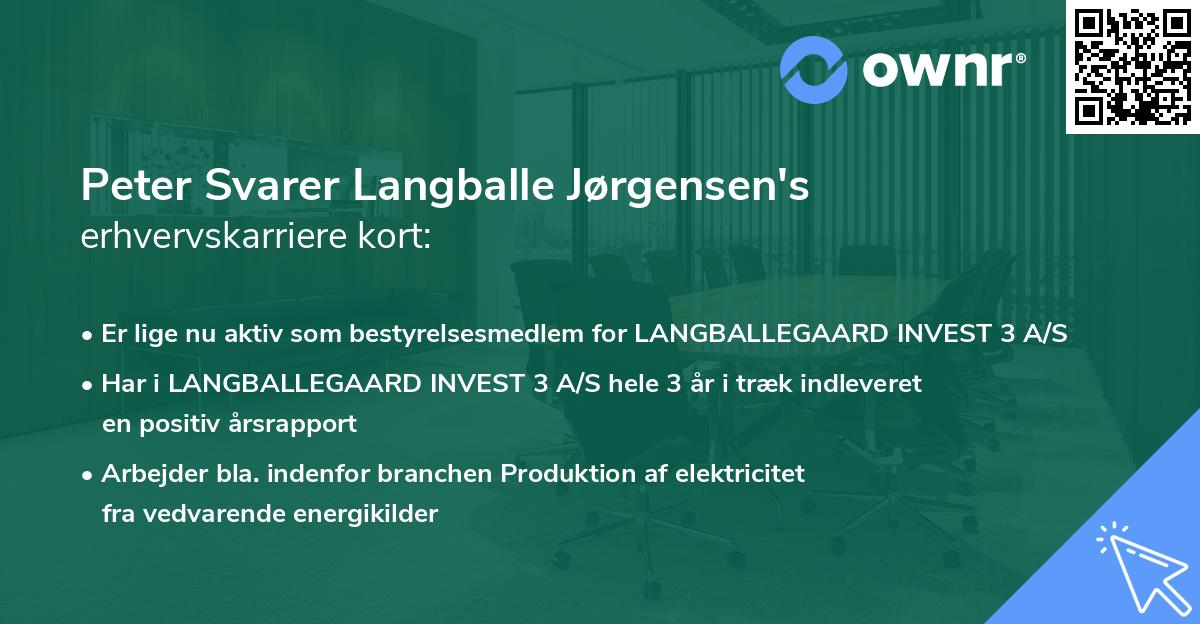 Peter Svarer Langballe Jørgensen's erhvervskarriere kort