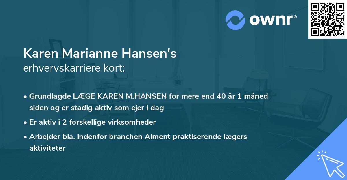 Karen Marianne Hansen's erhvervskarriere kort