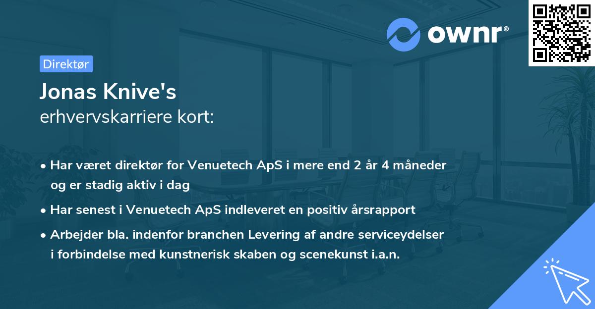 Jonas Knive's erhvervskarriere kort