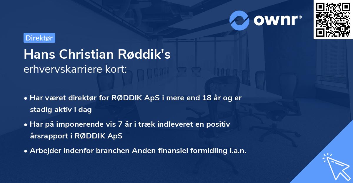Hans Christian Røddik's erhvervskarriere kort