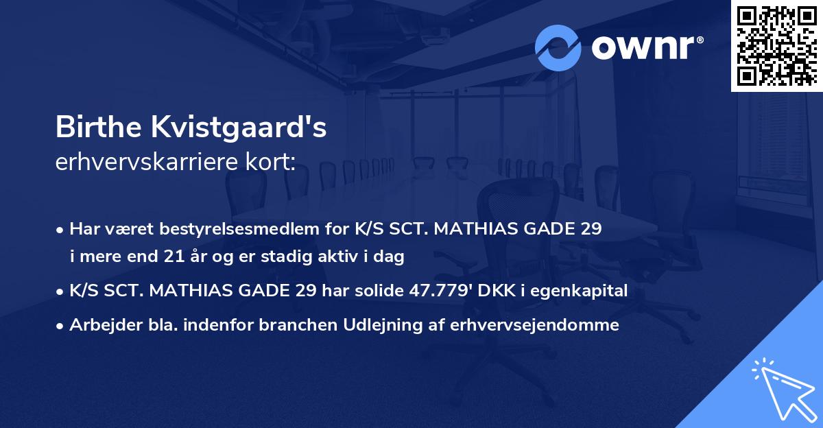 Birthe Kvistgaard's erhvervskarriere kort