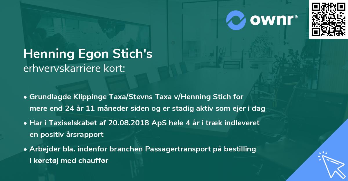 Henning Egon Stich's erhvervskarriere kort