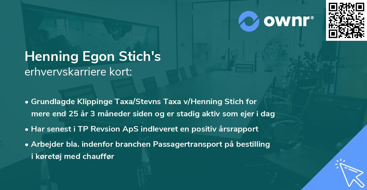 Henning Egon Stich's erhvervskarriere kort