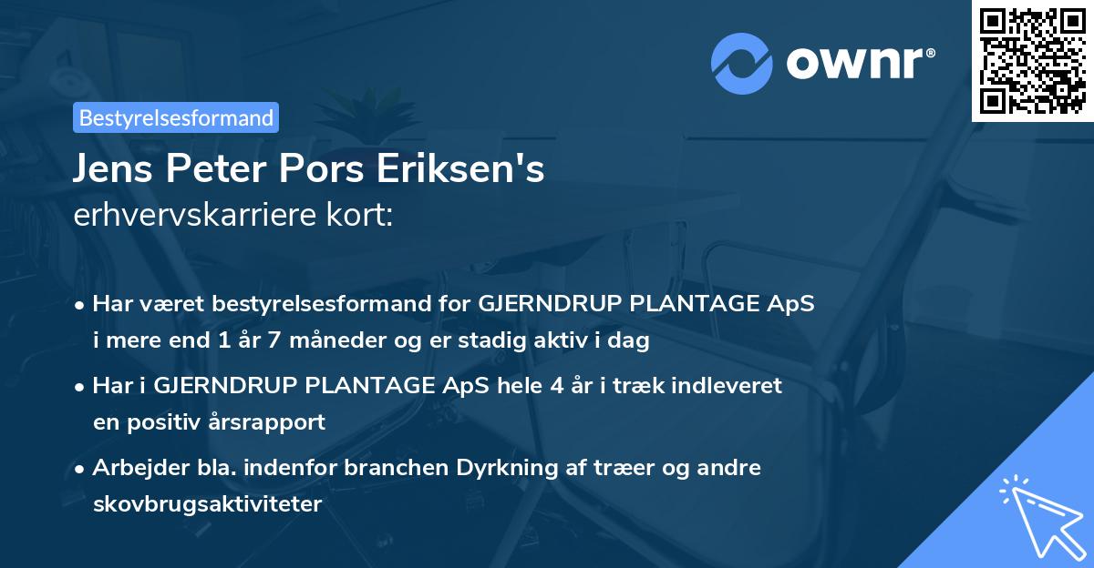 Jens Peter Pors Eriksen's erhvervskarriere kort