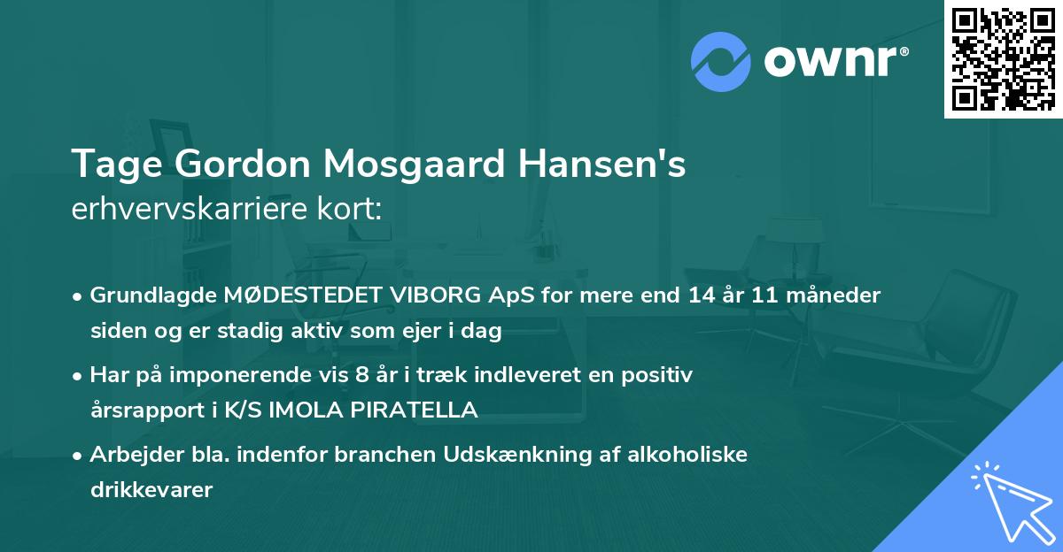 Tage Gordon Mosgaard Hansen's erhvervskarriere kort