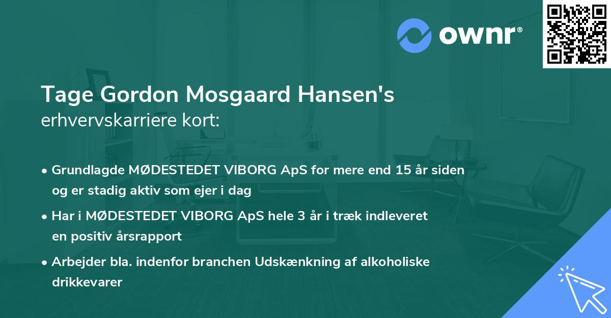 Tage Gordon Mosgaard Hansen's erhvervskarriere kort