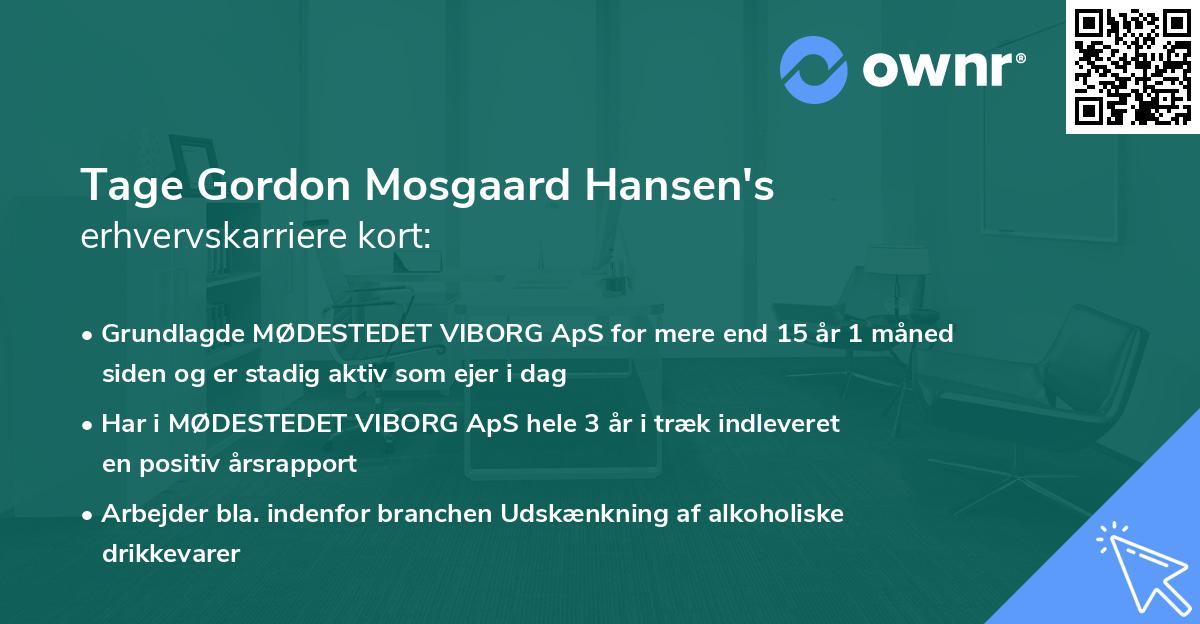 Tage Gordon Mosgaard Hansen's erhvervskarriere kort