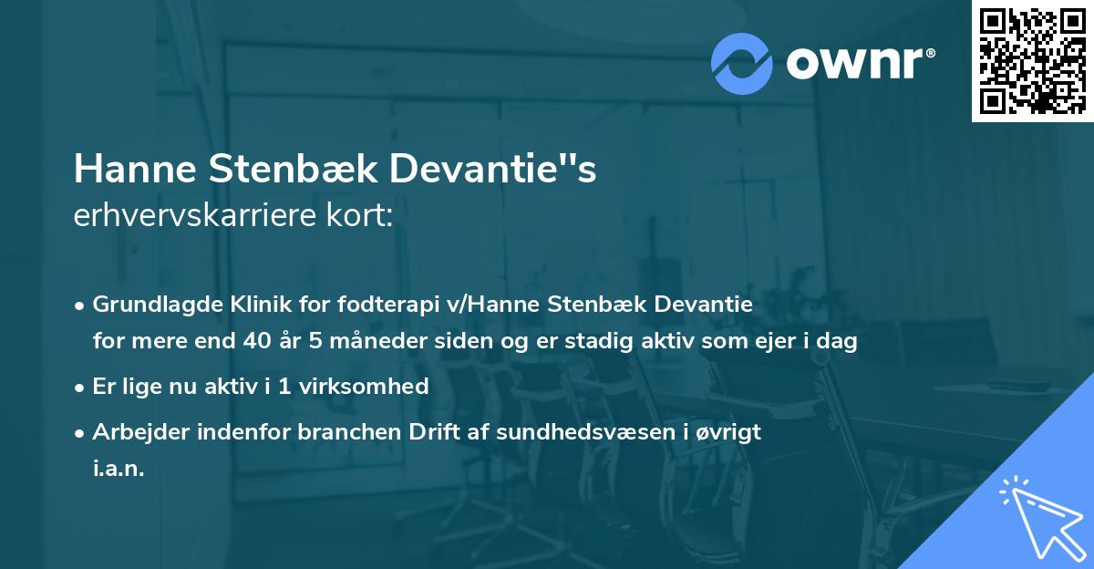 Hanne Stenbæk Devantie''s erhvervskarriere kort