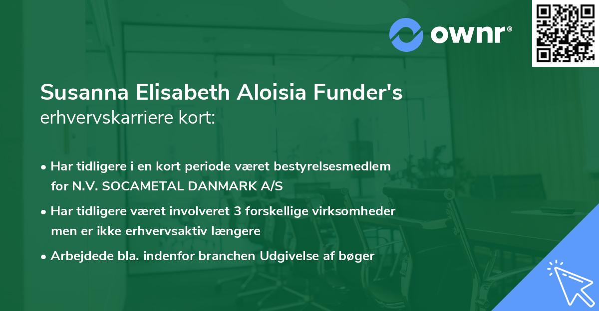 Susanna Elisabeth Aloisia Funder's erhvervskarriere kort