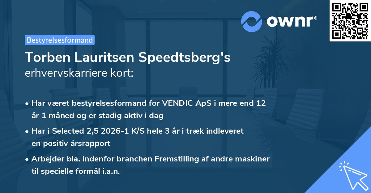 Torben Lauritsen Speedtsberg's erhvervskarriere kort