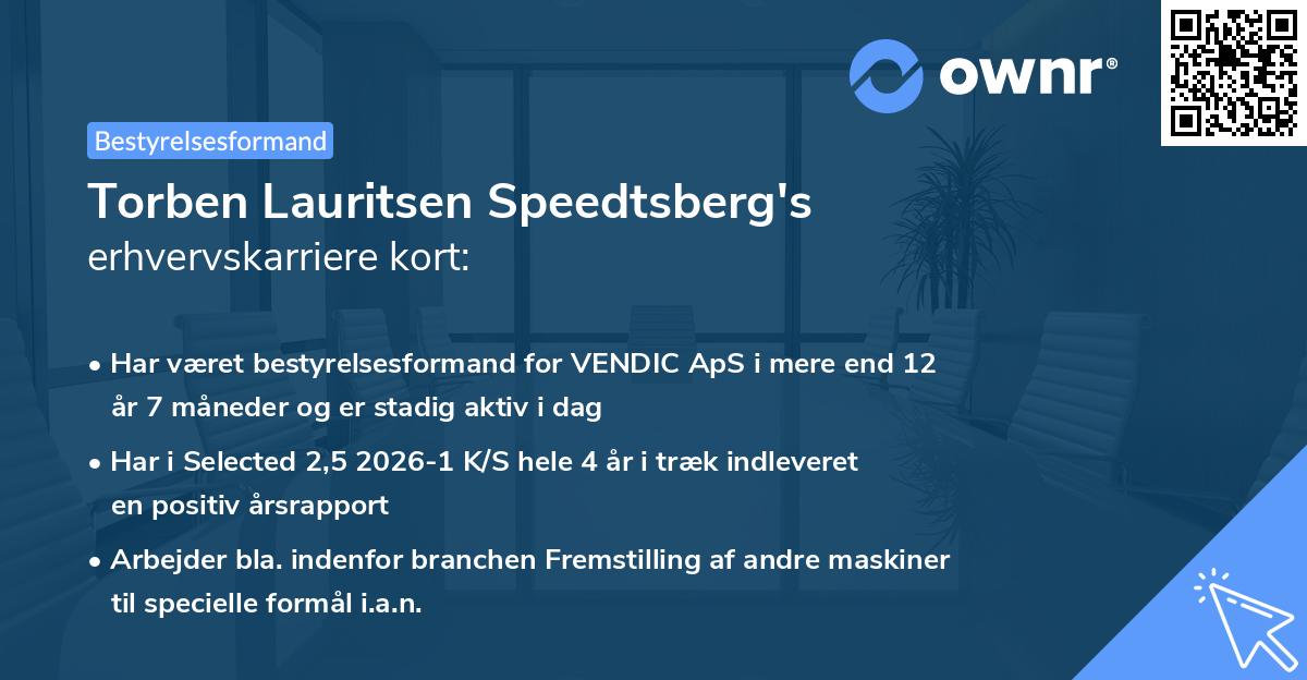 Torben Lauritsen Speedtsberg's erhvervskarriere kort