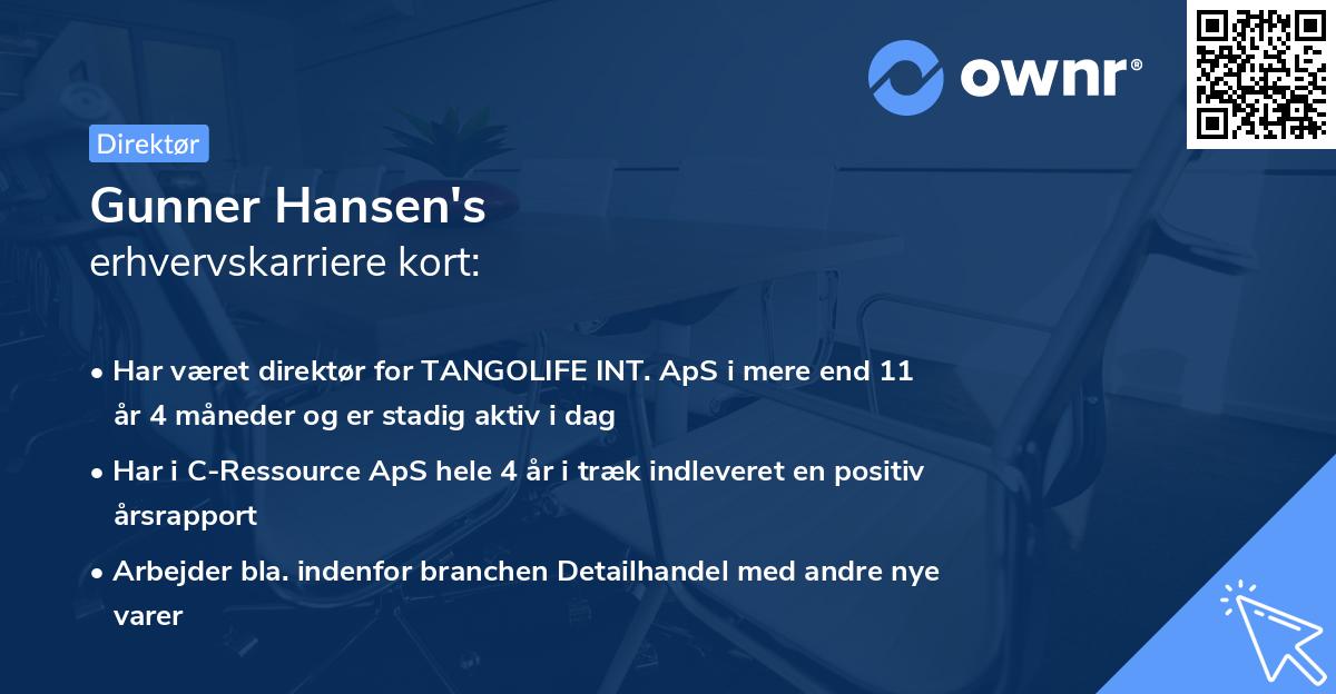 Gunner Hansen's erhvervskarriere kort