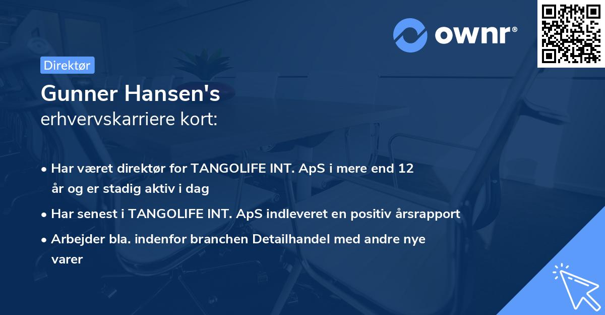 Gunner Hansen's erhvervskarriere kort