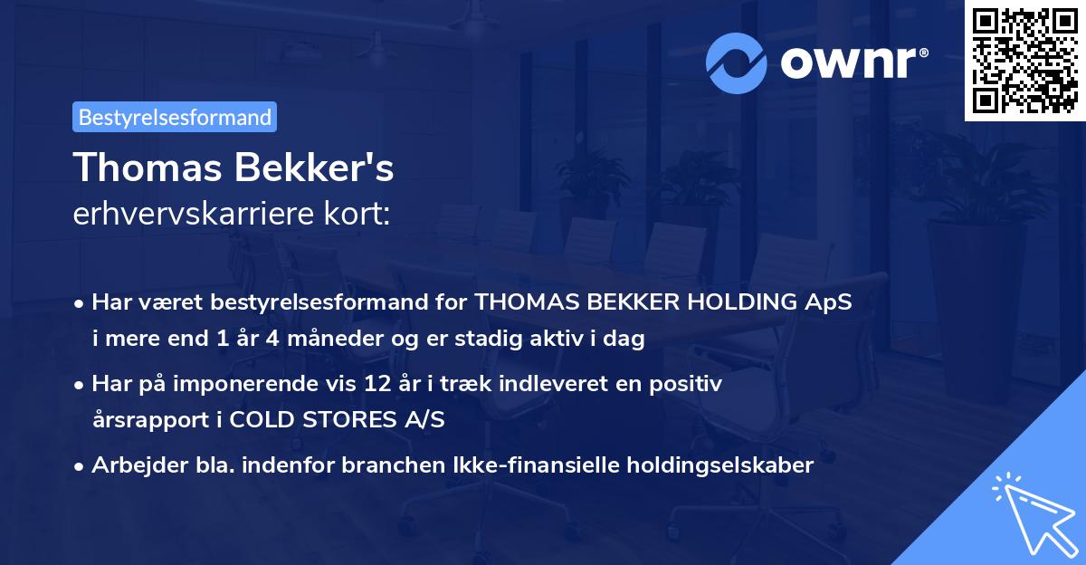 Thomas Bekker's erhvervskarriere kort