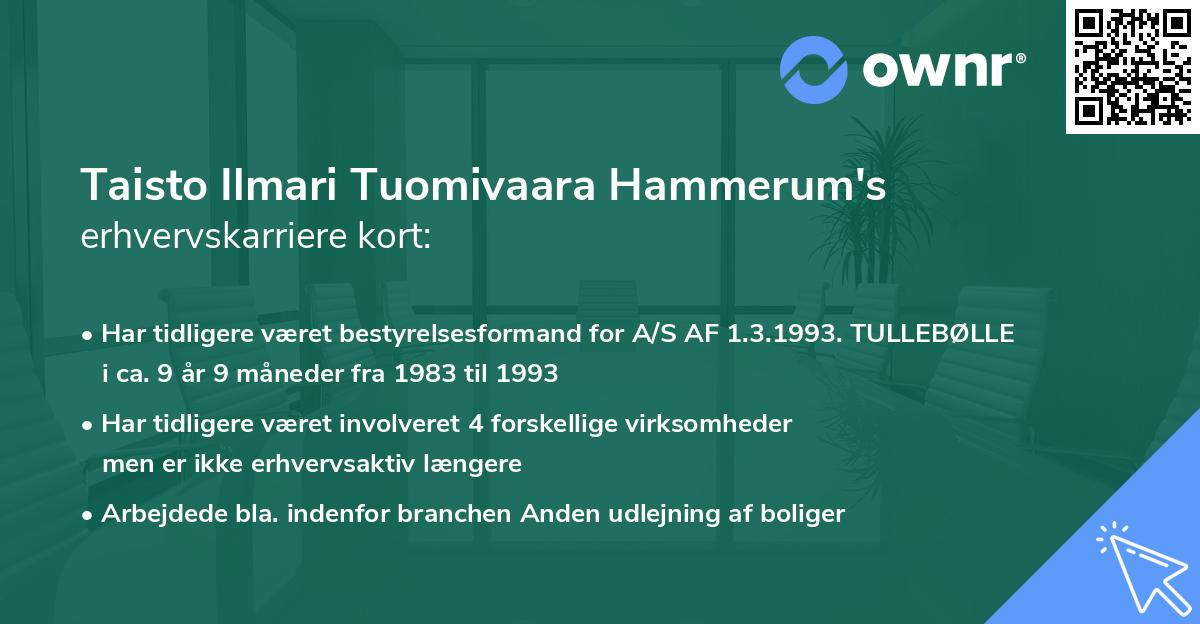 Taisto Ilmari Tuomivaara Hammerum's erhvervskarriere kort