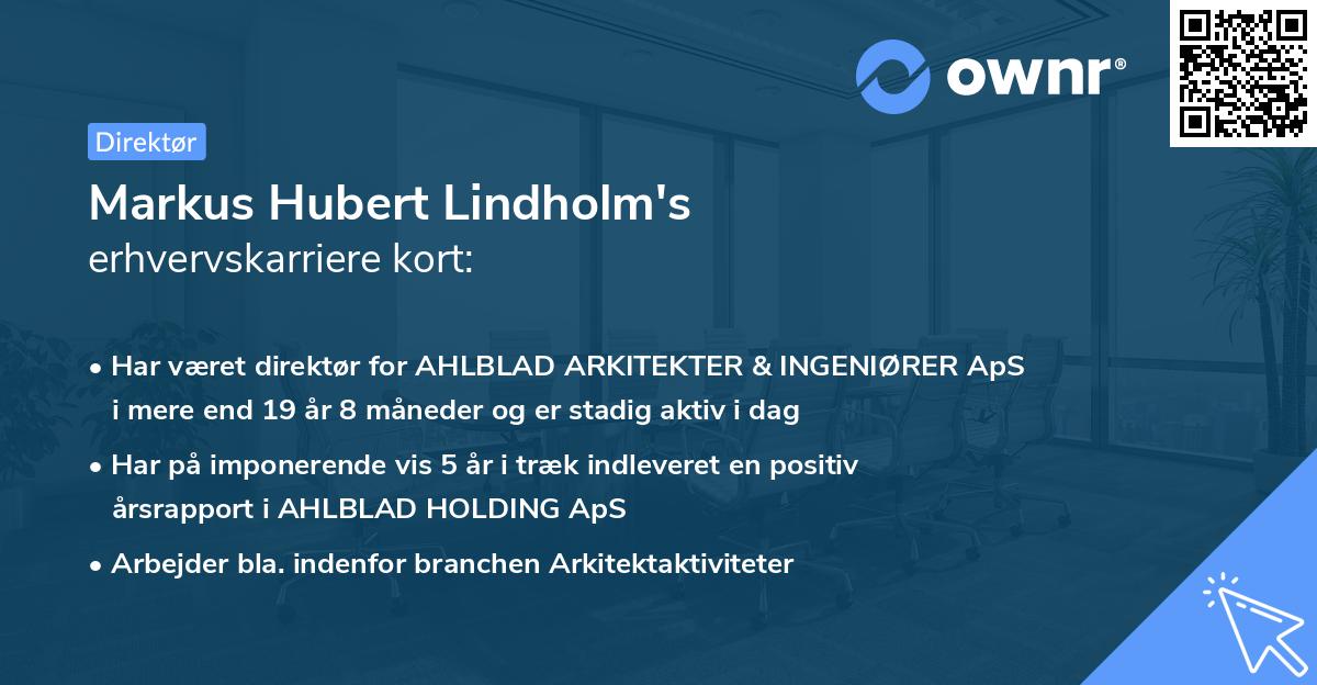 Markus Hubert Lindholm's erhvervskarriere kort
