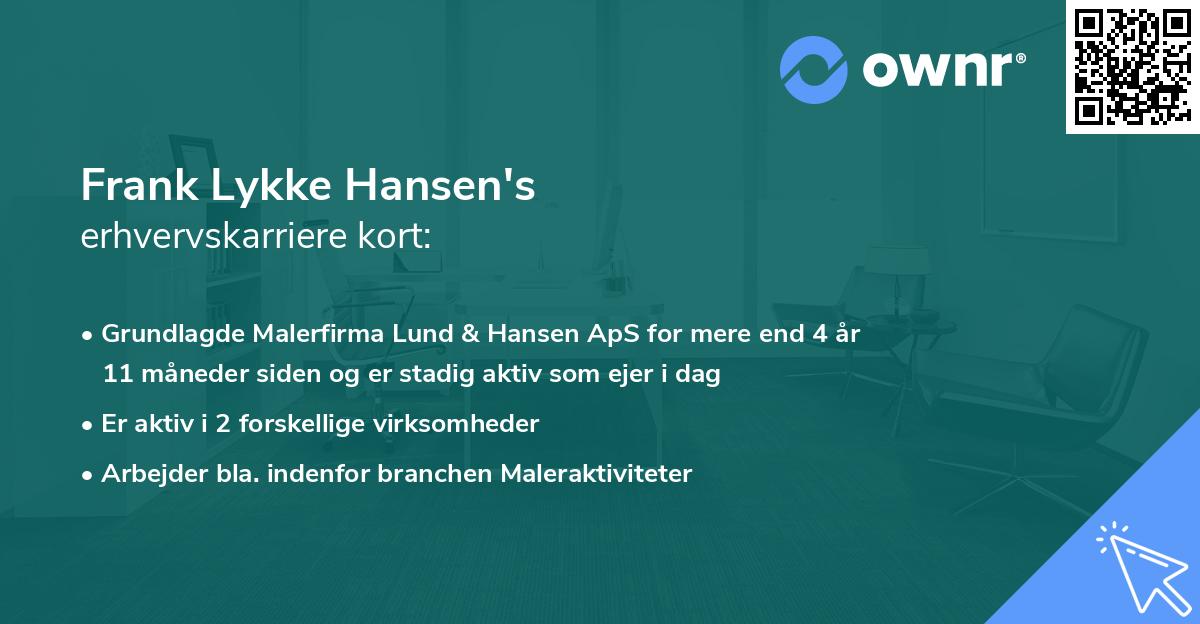 Frank Lykke Hansen's erhvervskarriere kort