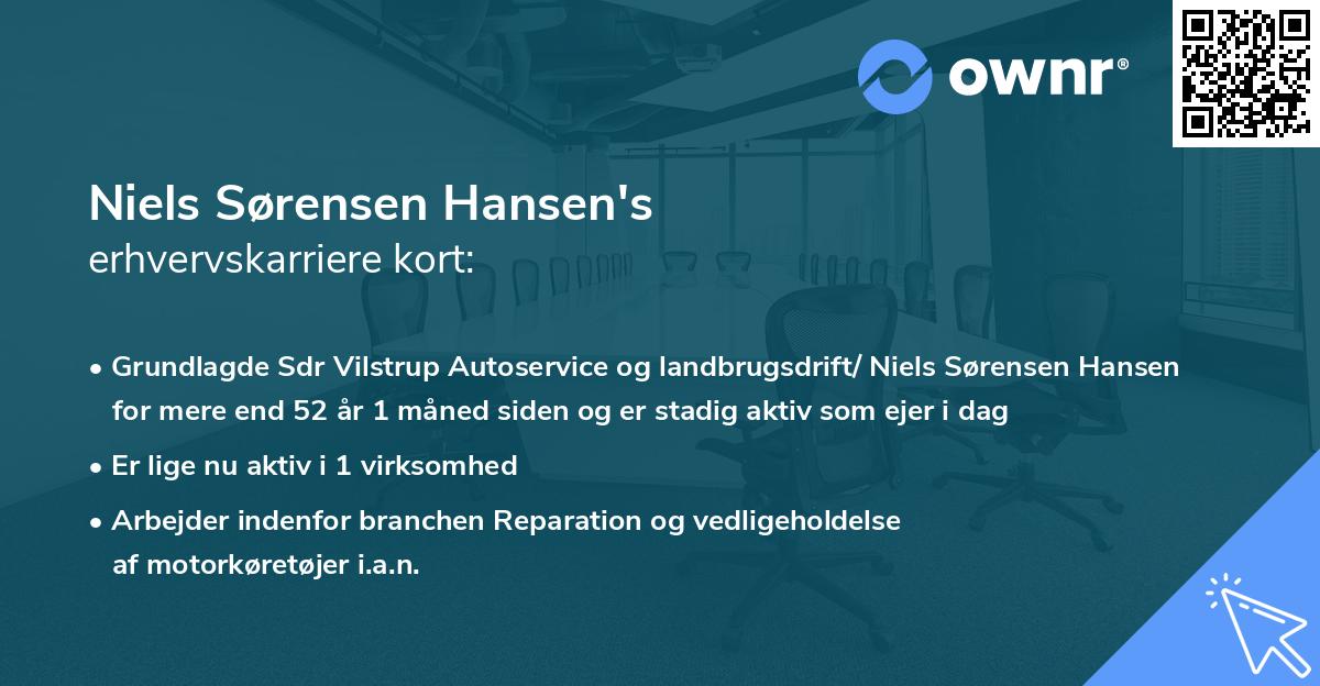 Niels Sørensen Hansen's erhvervskarriere kort