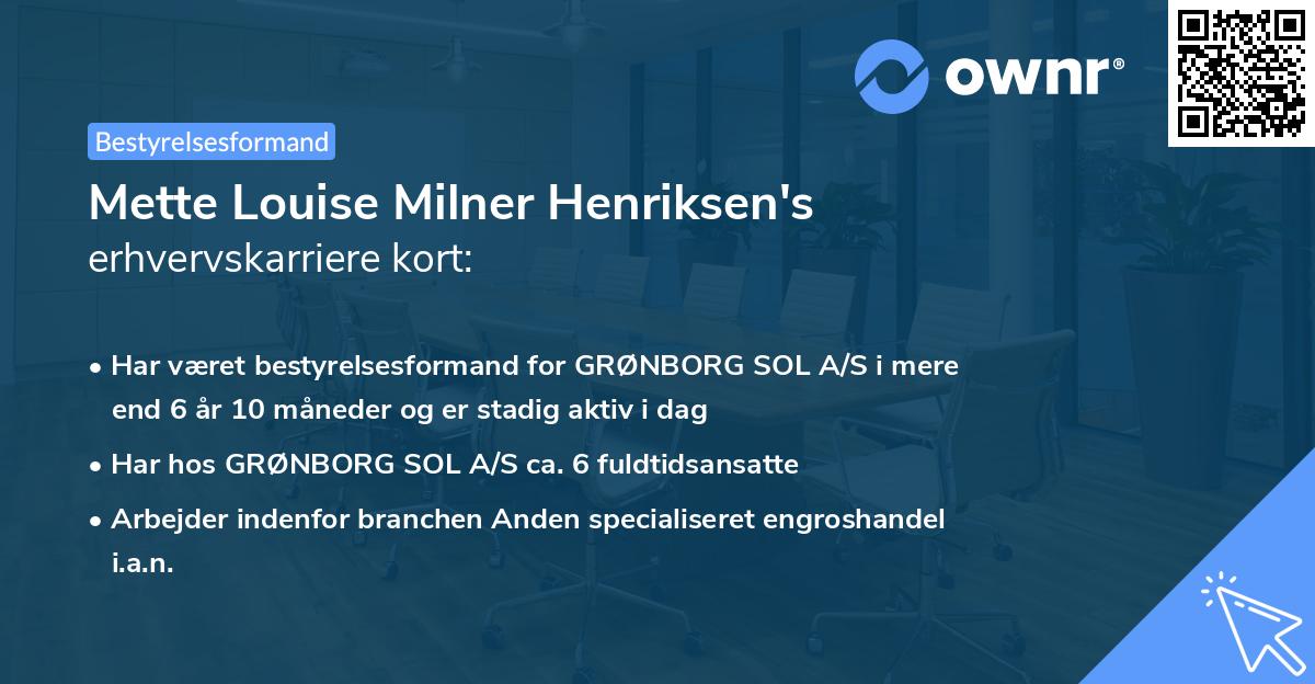 Mette Louise Milner Henriksen's erhvervskarriere kort