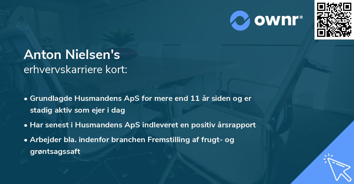 Anton Nielsen's erhvervskarriere kort
