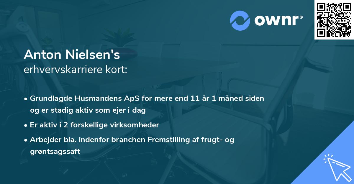 Anton Nielsen's erhvervskarriere kort