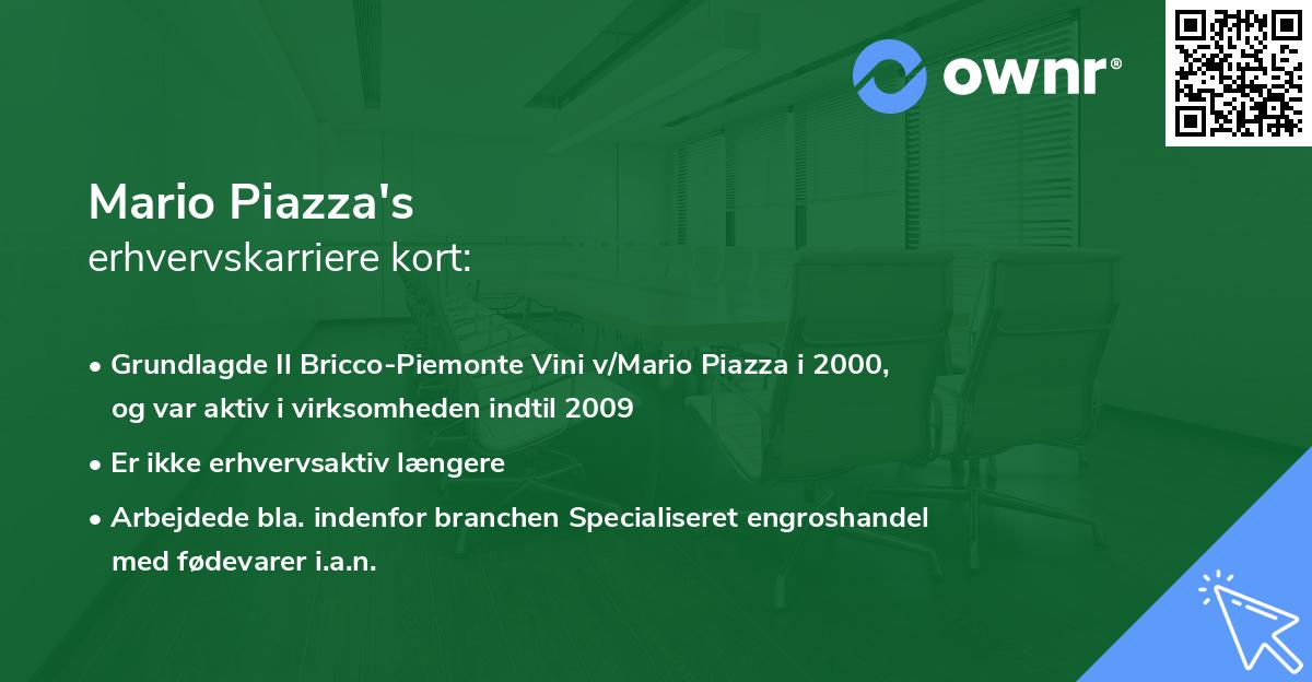 Mario Piazza's erhvervskarriere kort
