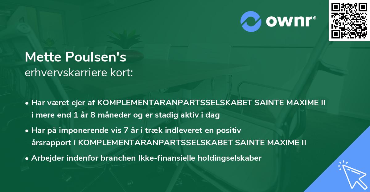 Mette Poulsen's erhvervskarriere kort