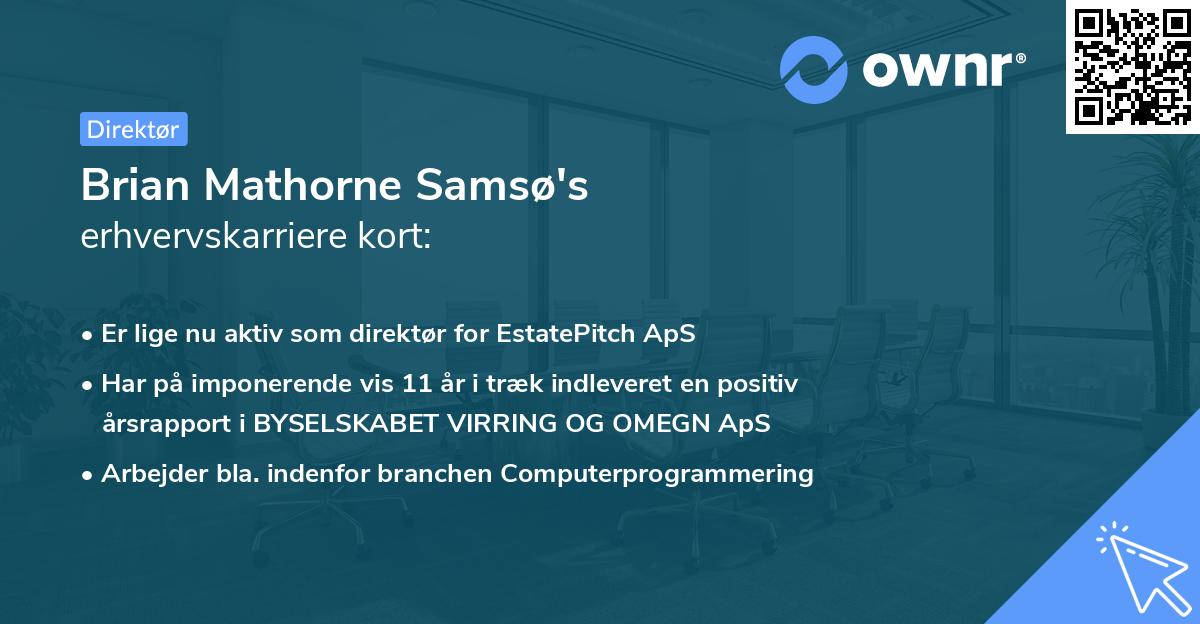 Brian Mathorne Samsø's erhvervskarriere kort