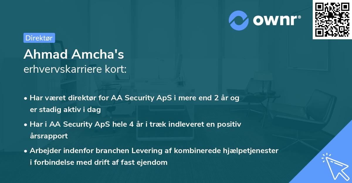 Ahmad Amcha's erhvervskarriere kort