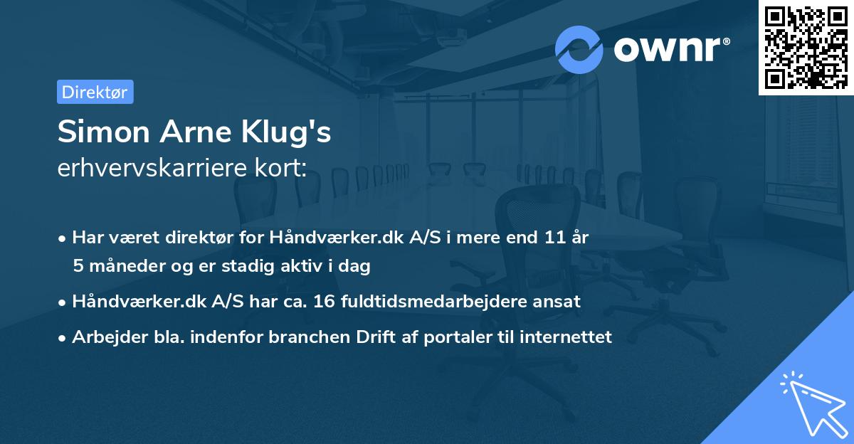 Simon Arne Klug's erhvervskarriere kort