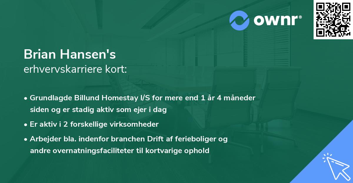 Brian Hansen's erhvervskarriere kort