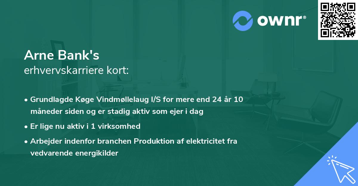 Arne Bank's erhvervskarriere kort